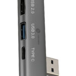 ORIONIS 4-in-1 Ultra Slim USB Hub with USB 3.0, Type-C and Dual USB 2.0 Ports – Multiport Adapter for Laptop, PC, MacBook and Smartphones (Silver)