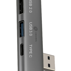 ORIONIS 4-in-1 Ultra Slim USB Hub with USB 3.0, Type-C and Dual USB 2.0 Ports – Multiport Adapter for Laptop, PC, MacBook and Smartphones (Silver)