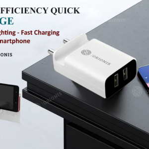 ORIONIS 12W Quick Charge 2.4A Dual USB Mobile Charger with Type-C Cable – Fast Charging Adapter (White)