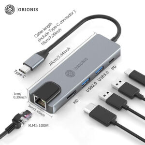 ORIONIS CoreSync 5 USB-C Hub with 4K HDMI Output for Dual Monitor or TV Display